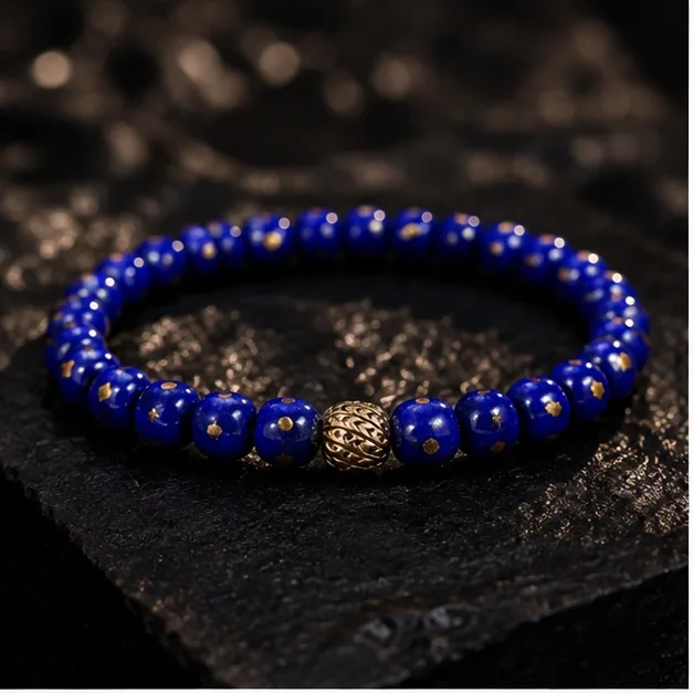 Natural Lapis Lazuli Bracelet with Gilded Detailing