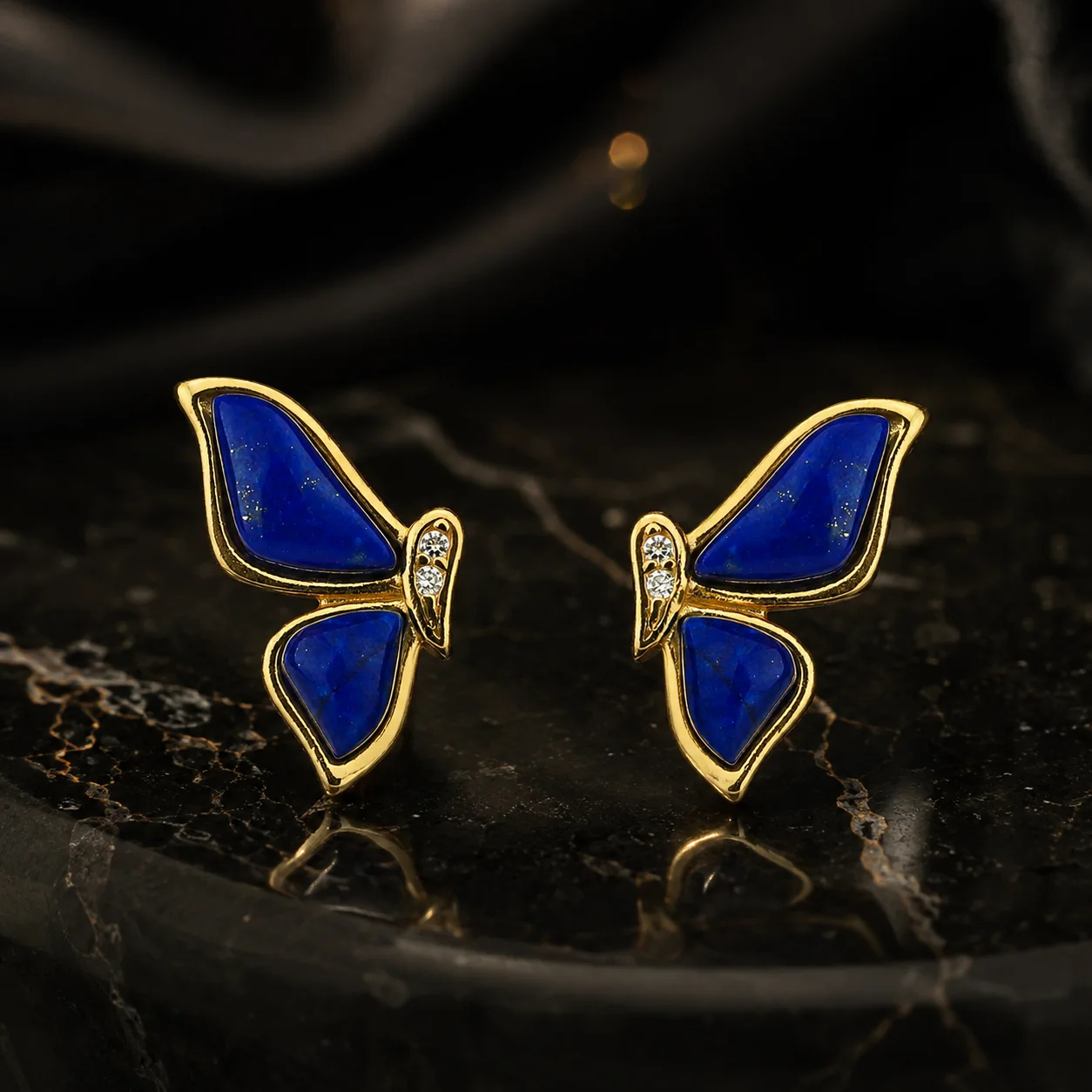 Lapis Lazuli Butterfly Stud Earrings