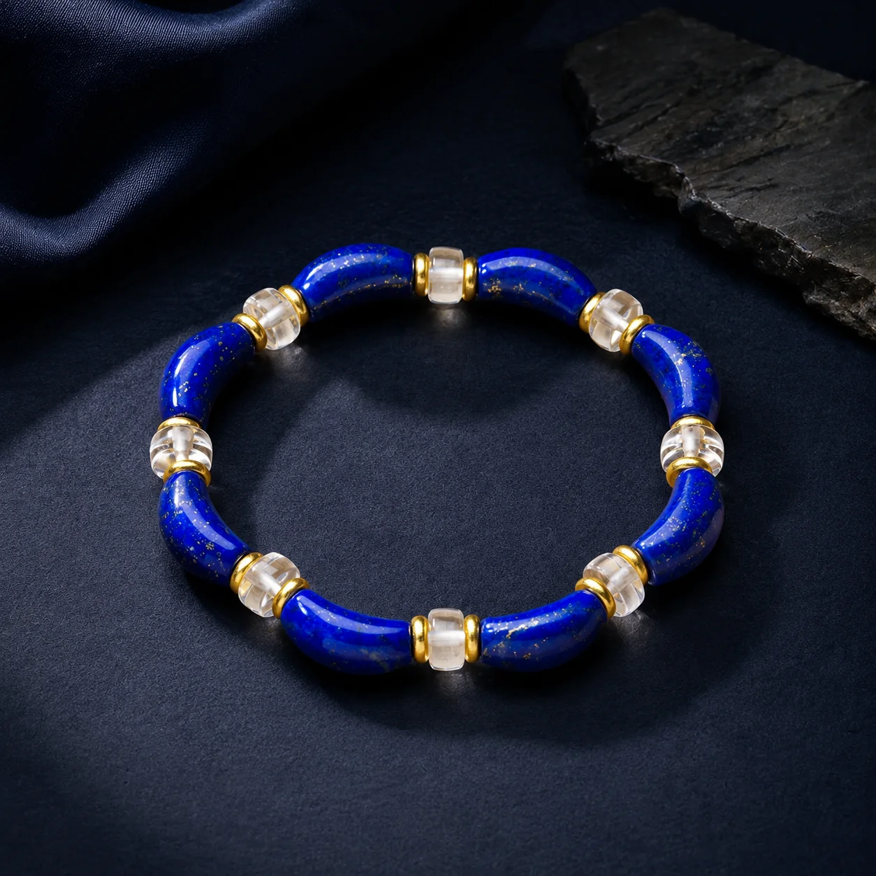 Lapis Lazuli & Clear Quartz Spacer Bead Bracelet