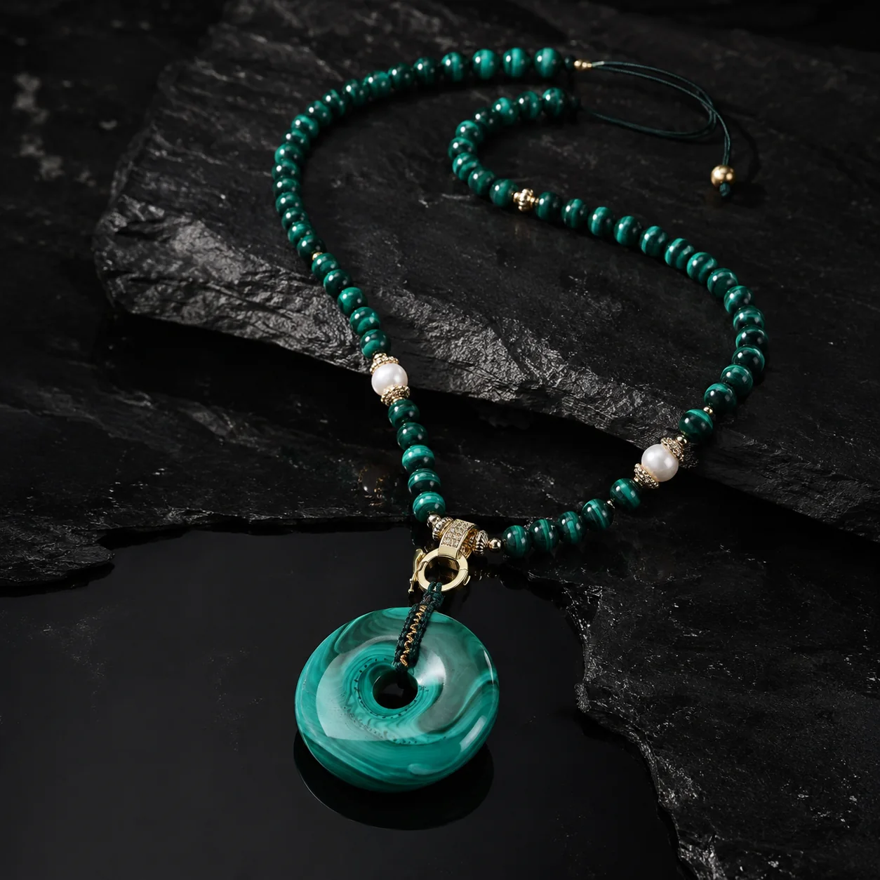 Natural Malachite Peace Buckle Pendant Necklace