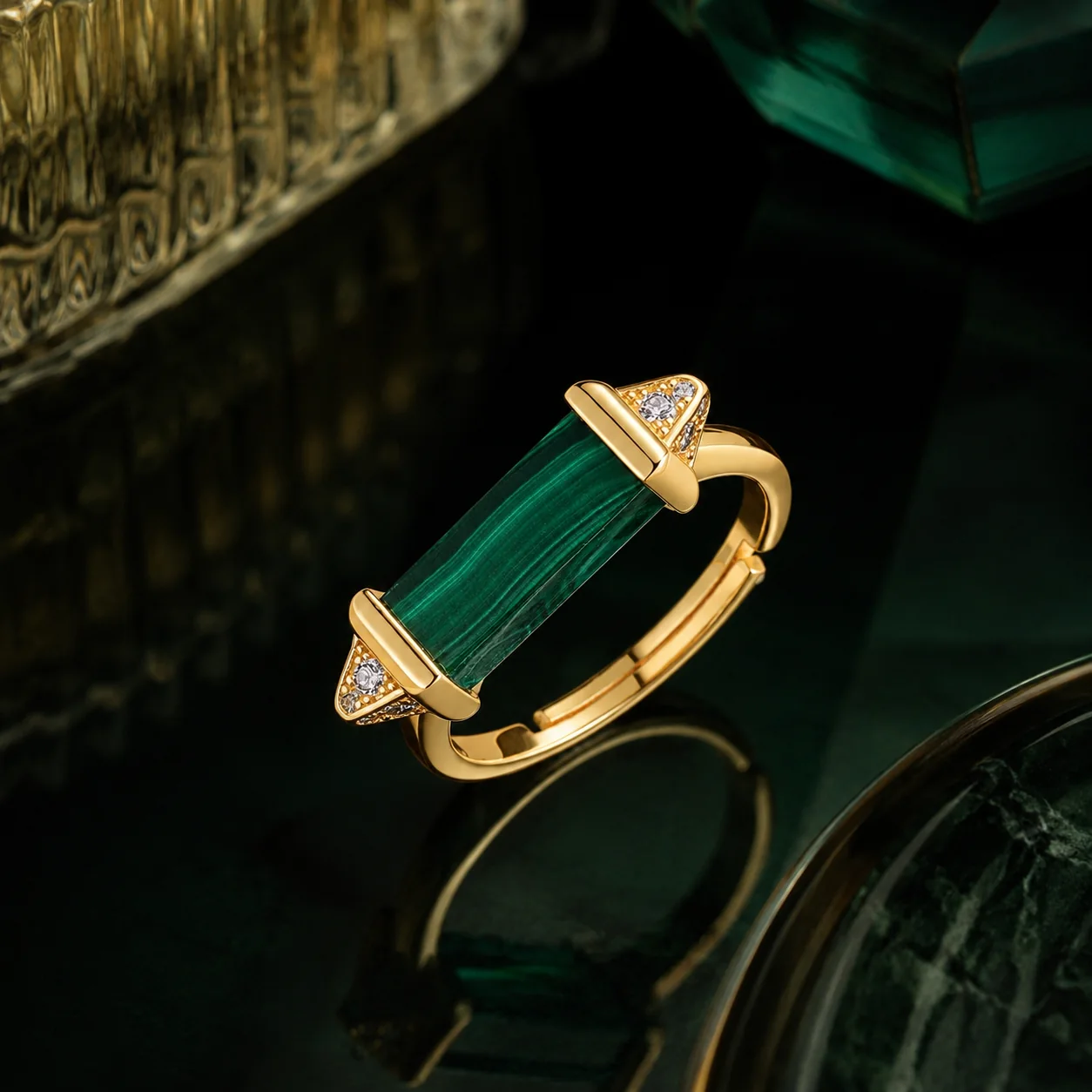 Minimalist Geometric Malachite Pave Ring