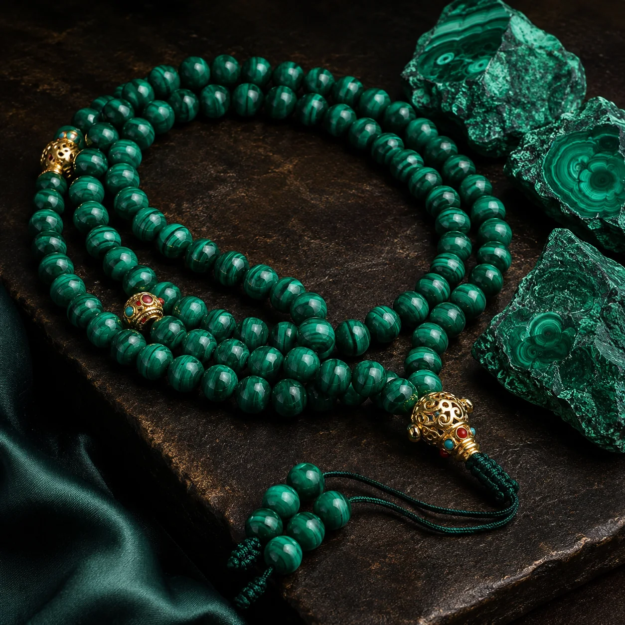 108-Bead Malachite Convertible Necklace & Bracelet