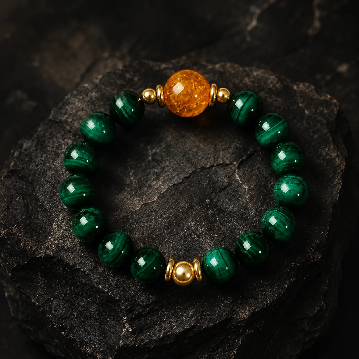 Natural Malachite & Citrine Bracelet