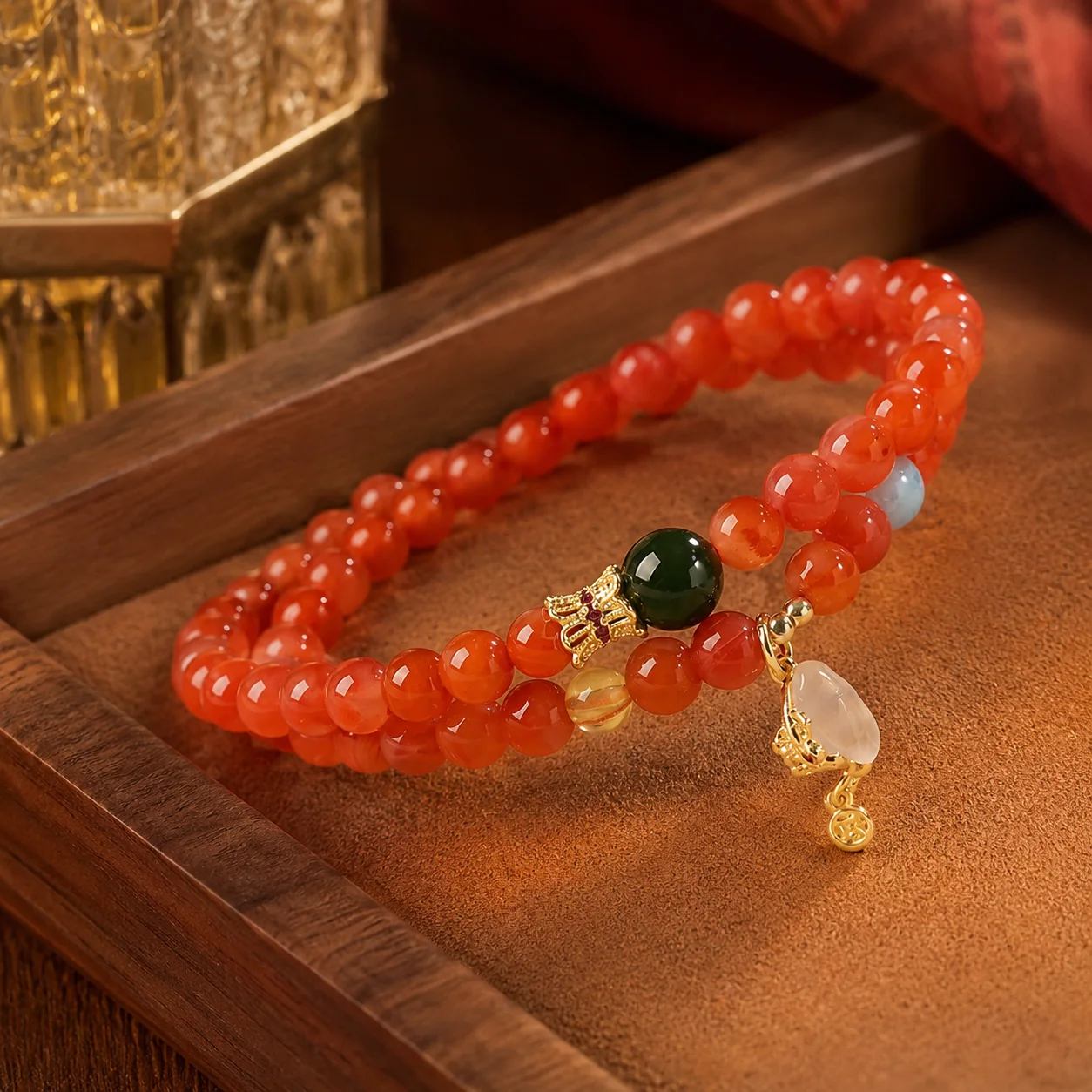 Natural Nanhong Agate Multi-Wrap Bracelet