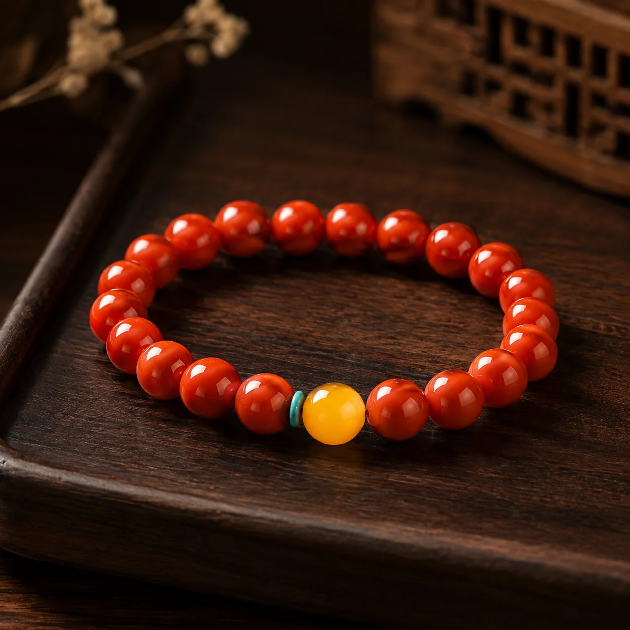 Nanhong Agate & Amber Seed Bead Bracelet