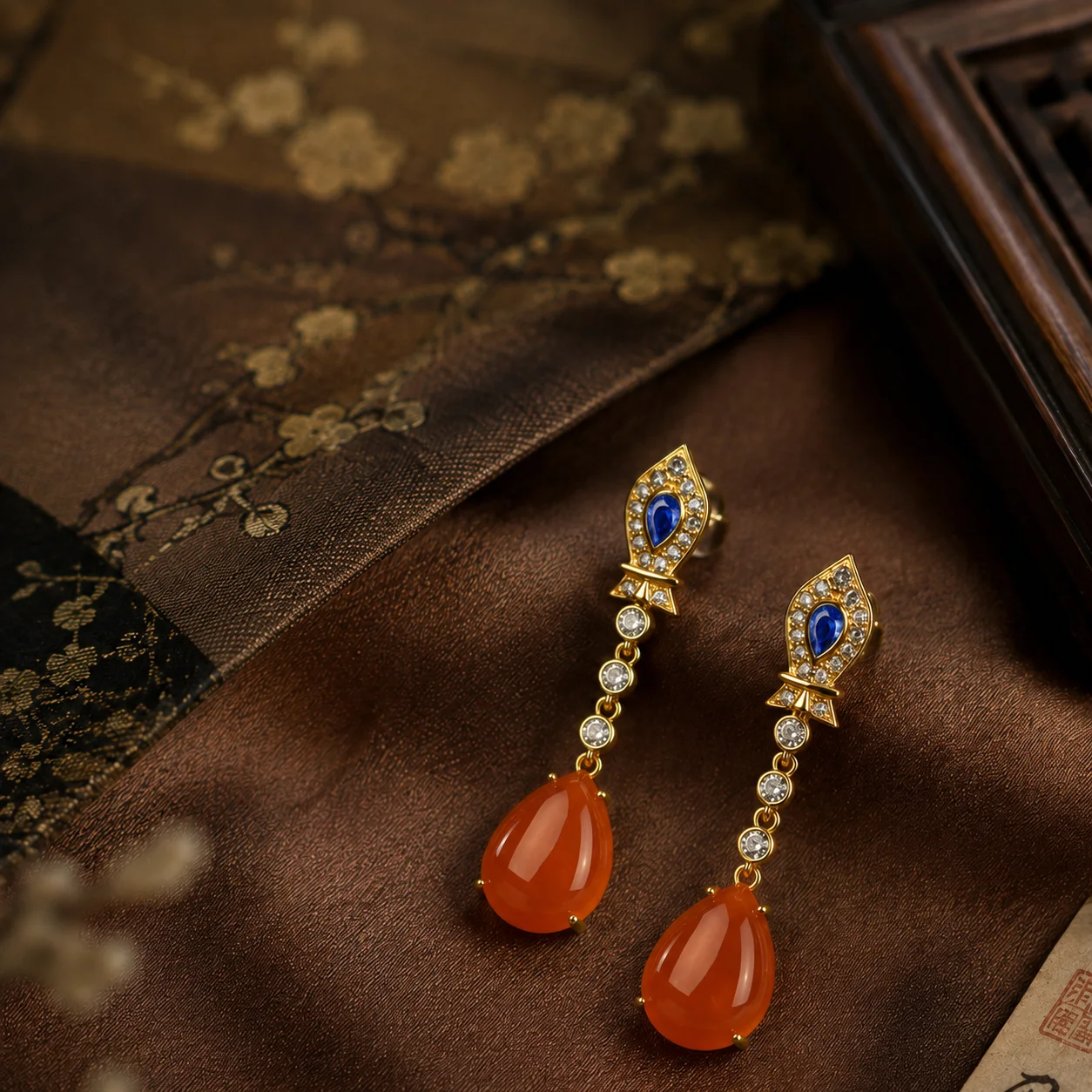 Nanhong Agate Enamel Earrings