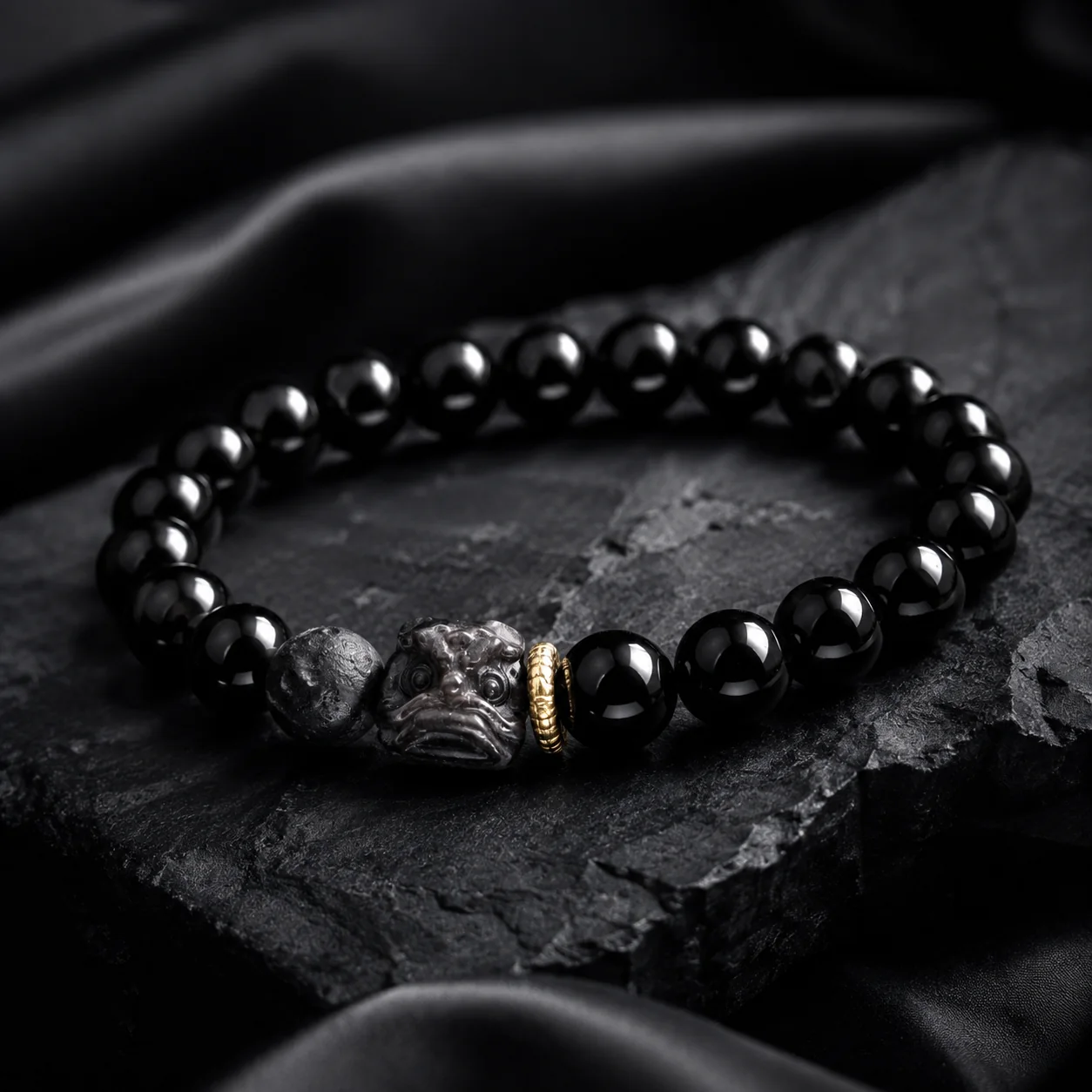 Black Obsidian Chinese Lion Bracelet